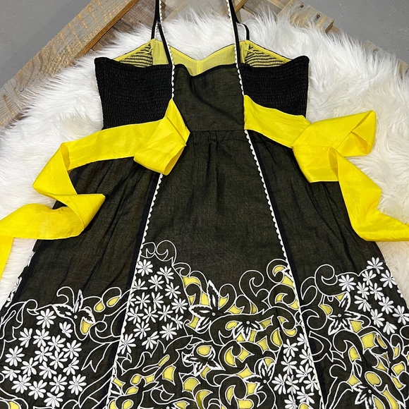 Like New! Floreat {Anthro} Embroidered Black | Yellow Silk Eyelet Dress | XS 2 - Picture 13 of 16